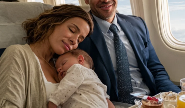 Une maman épuisée et son bébé s’endorment sur l’épaule d’un PDG en plein vol — ce qui se passe à son réveil la laisse sans voix